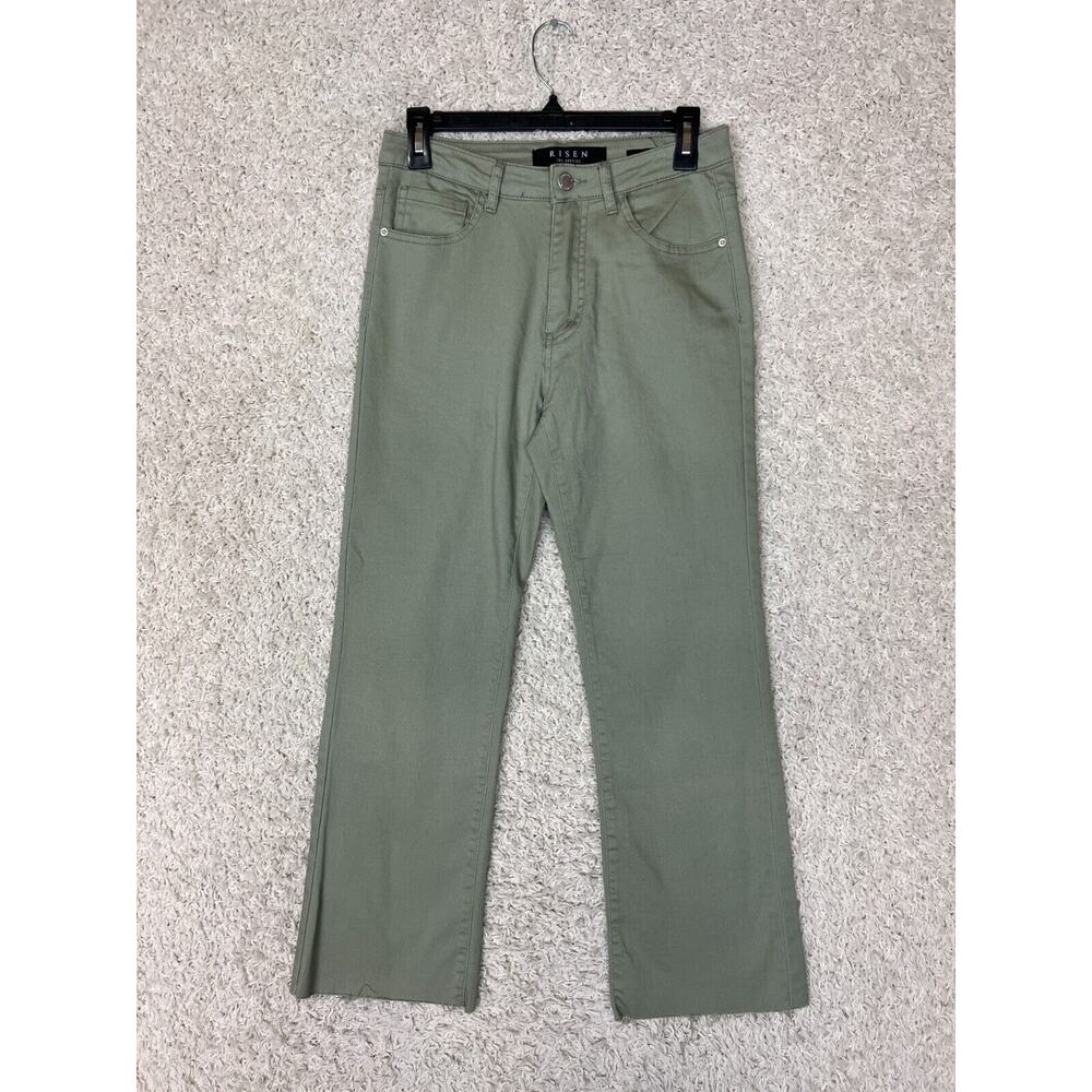 Risen Jeans Womens 28 Green Denim Mid Rise Straight Leg Raw Hem Normcore Basic